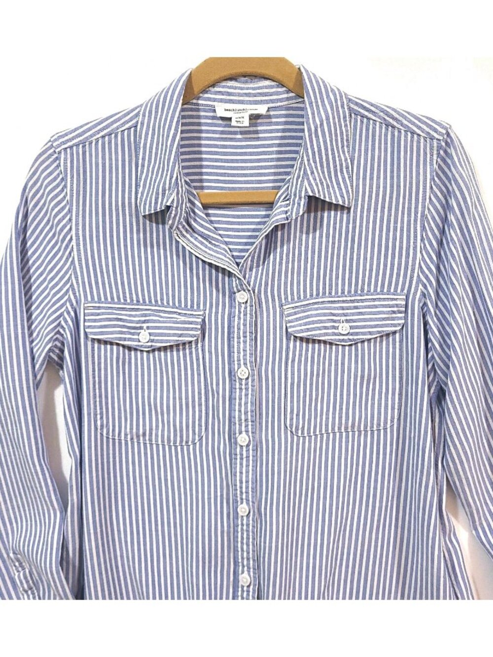 Beachlunchlounge Finley Stripe Button Down Size Medium M Blue White Camp Top